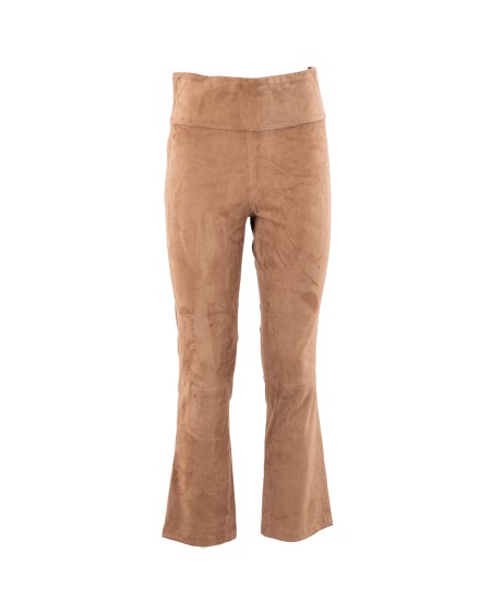 Shop NOVE  Trousers: Nove "Joy" pants in goat suede.
High waist.
Skinny leg.
Slightly flared.
Composition: 100% goat leather.
Made in Italy.. JOY PANT -PEANUT